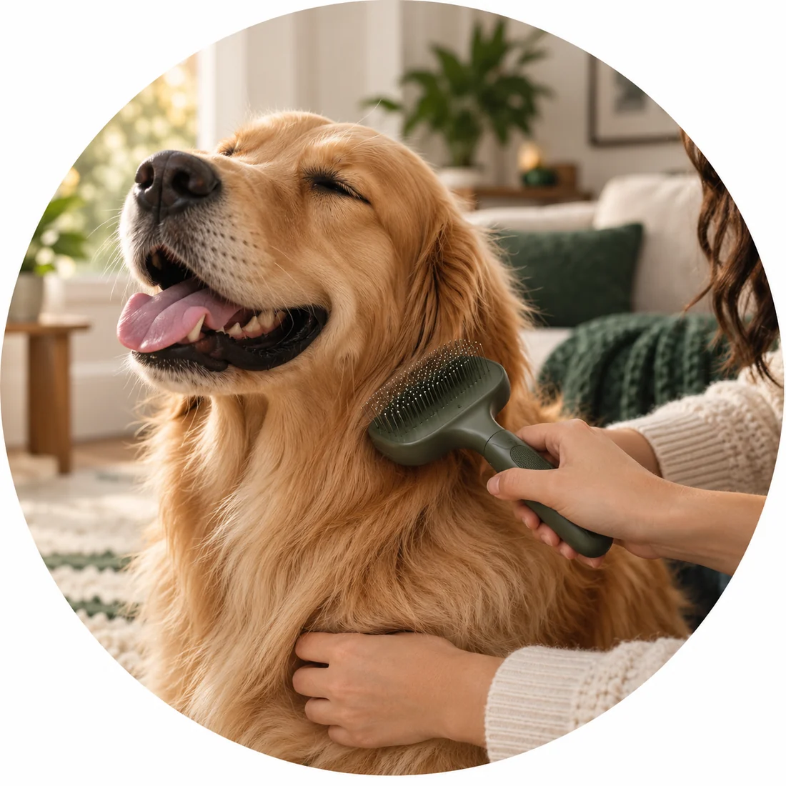 Pet parent grooming a happy dog